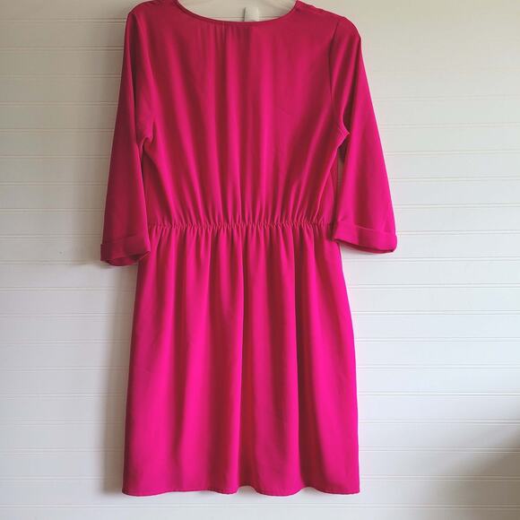 Everly Dress Womens Small Pink 3/4 Sleeve V Neck Elastic Waist Partly Lined USA - Picture 11 of 12